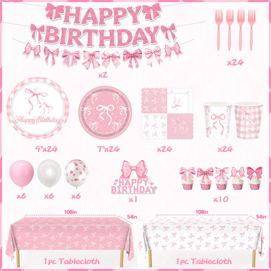 REDWORD pink bow banner adds a centerpiece touch to celebrate birthdays.