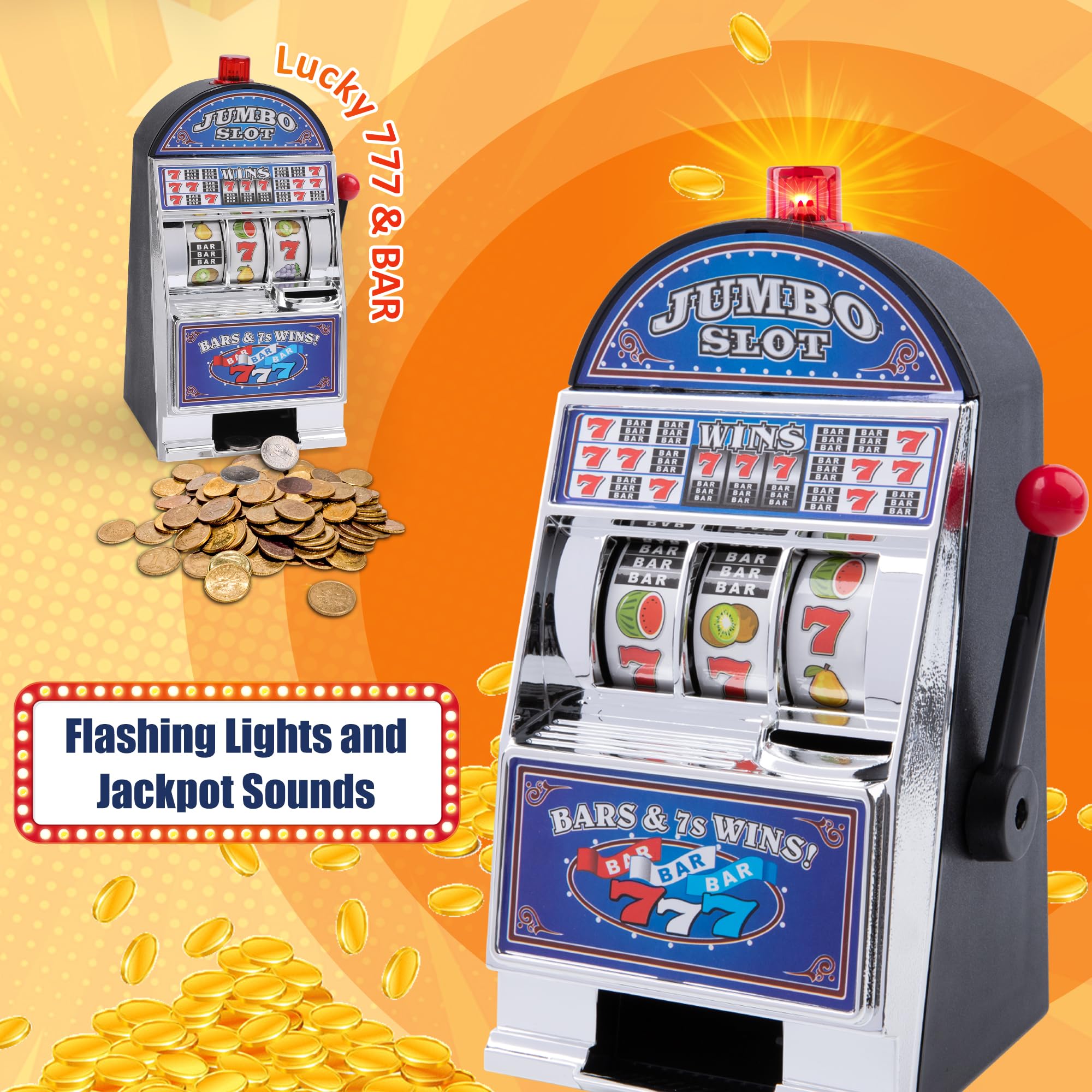 REFARICO slot machine money bank blue lights and sounds boost playful saving