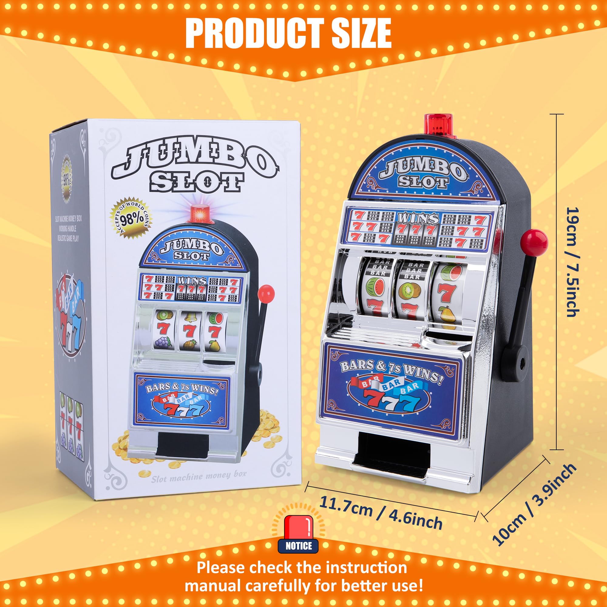 REFARICO slot machine money bank blue side view highlights durable ABS construction