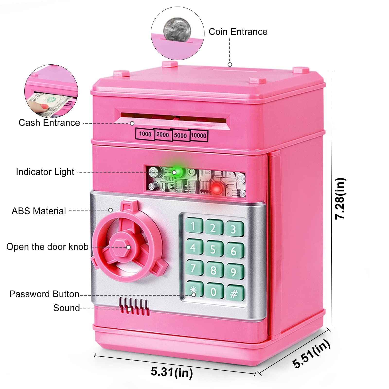 Refasy piggy bank coin storage capacity up to 600 coins for kids.