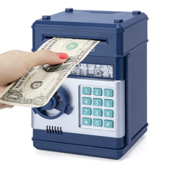 Refasy electronic piggy bank navy front view, compact kid-friendly design