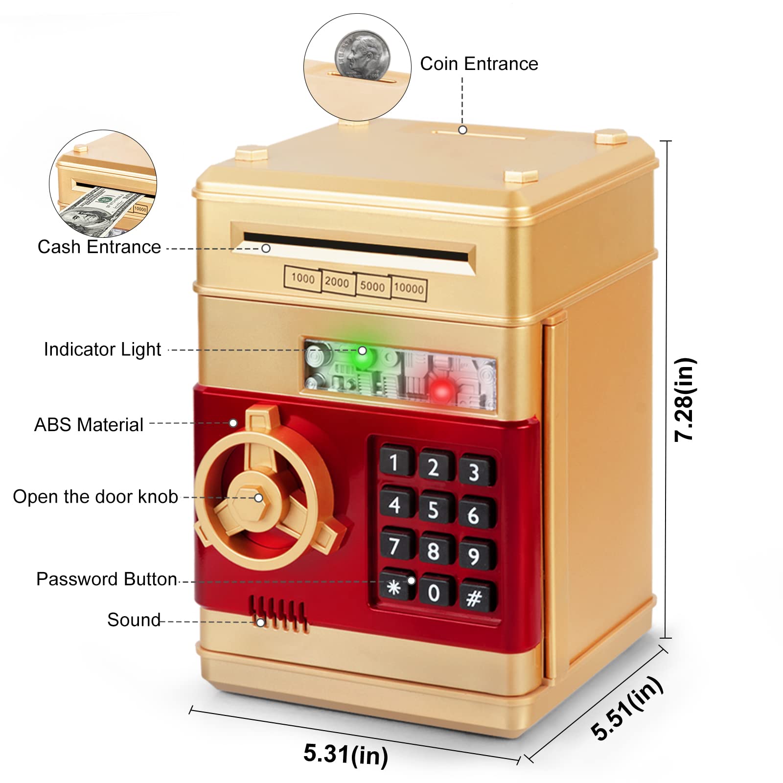 Refasy Money Bank coin slot ready to accept up to 600 coins securely.
