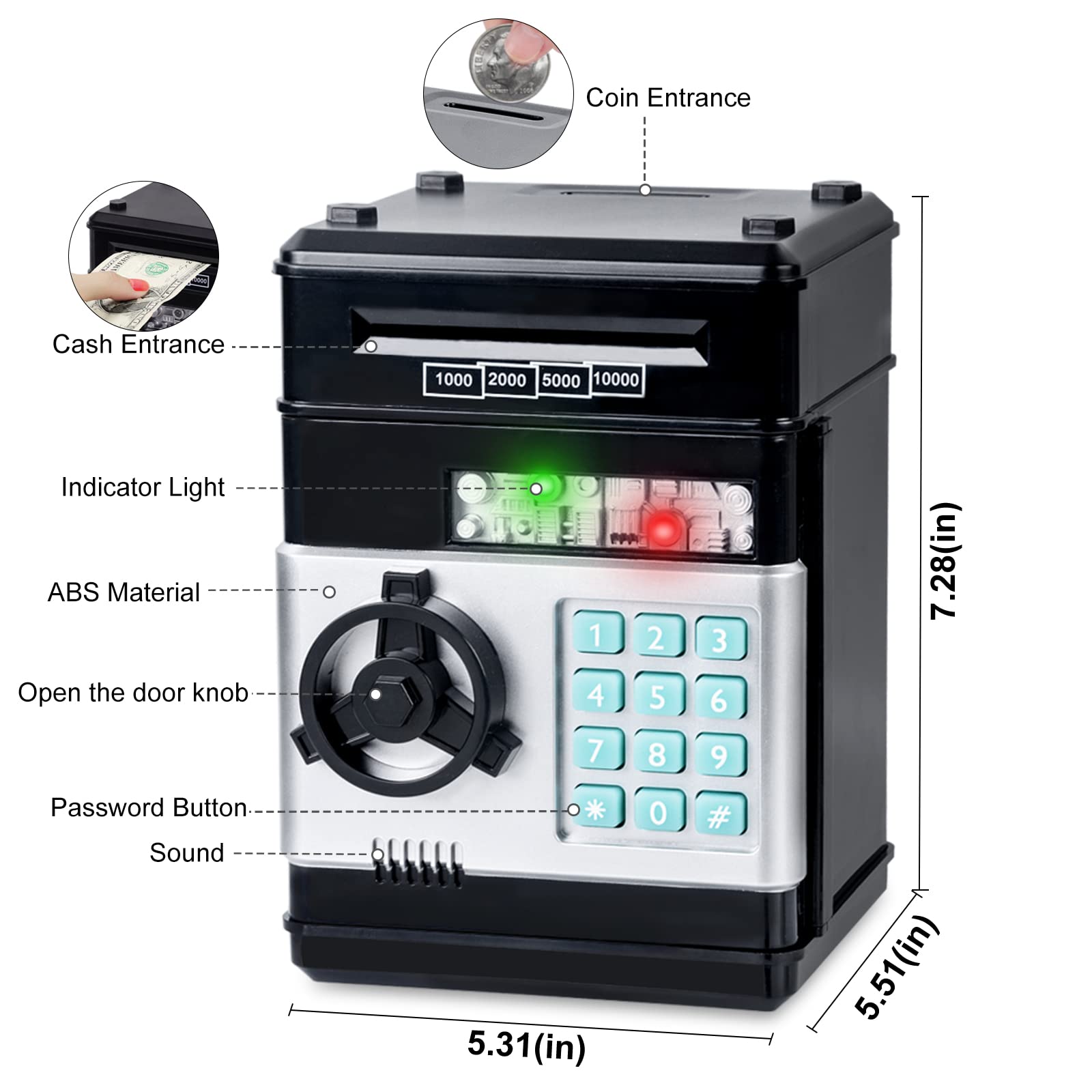 Refasy piggy bank coin slot demonstrates easy deposits and high storage capacity.