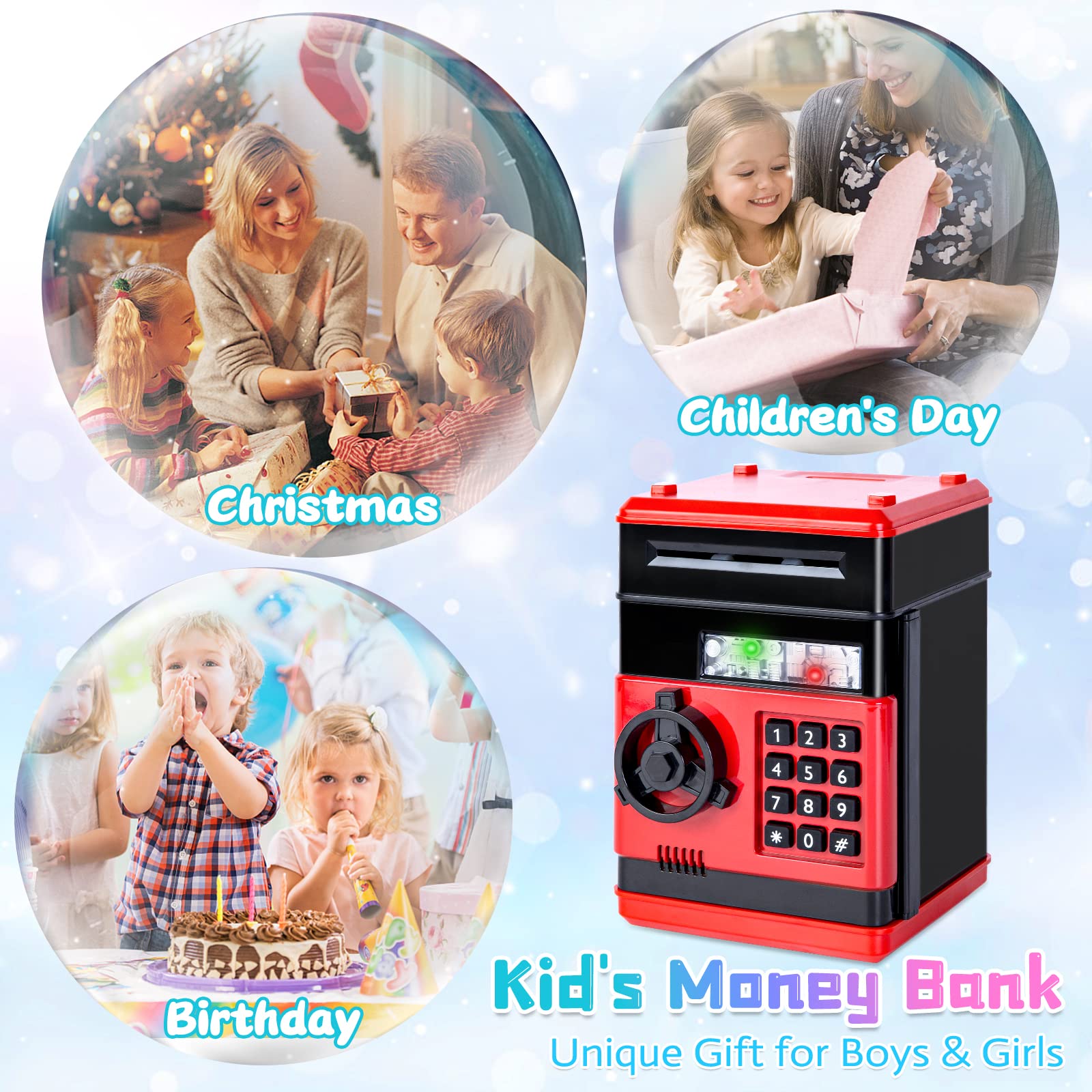 Refasy piggy bank durable ABS plastic for safe, long-lasting use.