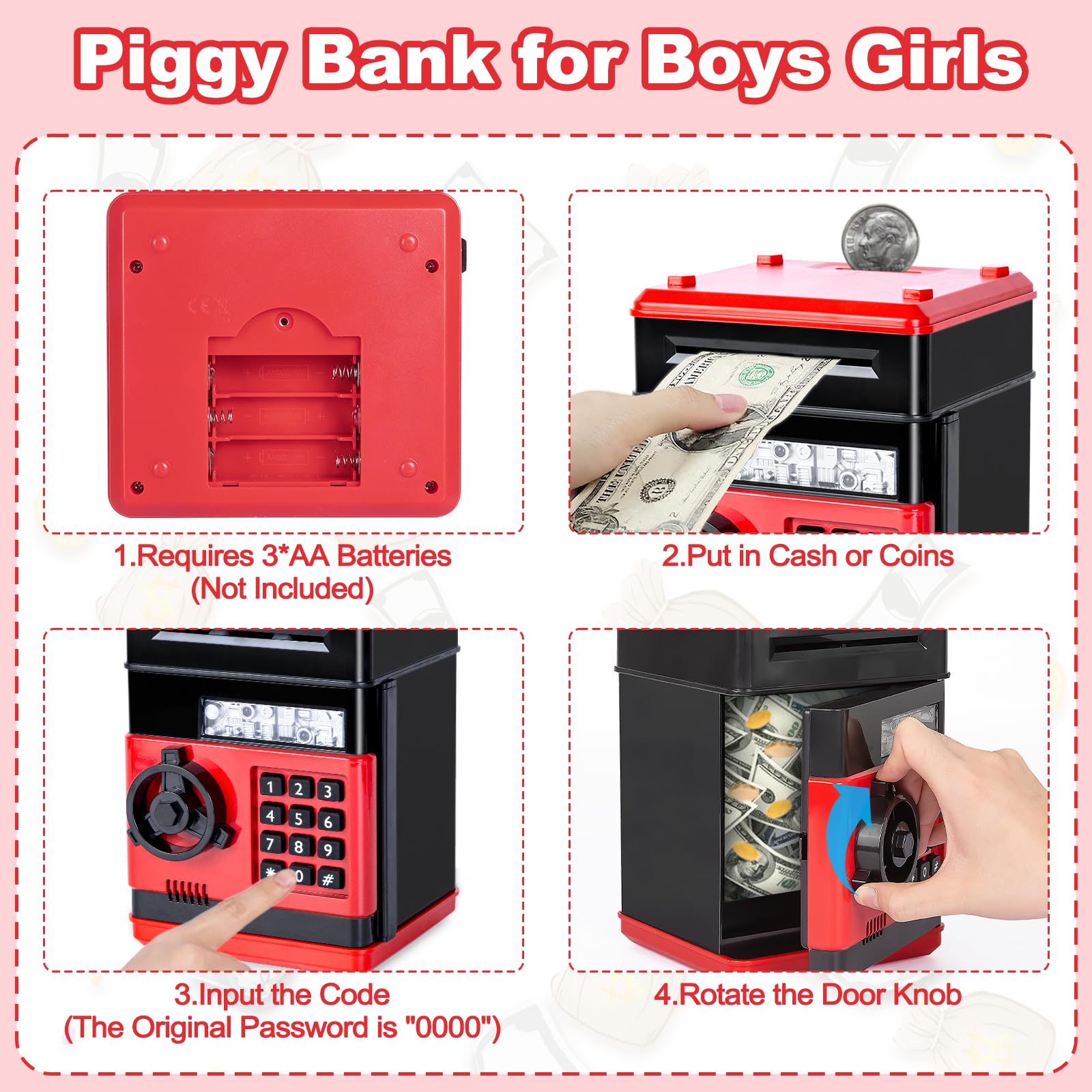 Refasy piggy bank money scroll auto-feeds notes into ATM.