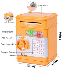 Refasy Piggy Bank Orange coin compartment demonstrates high capacity for coins and notes.