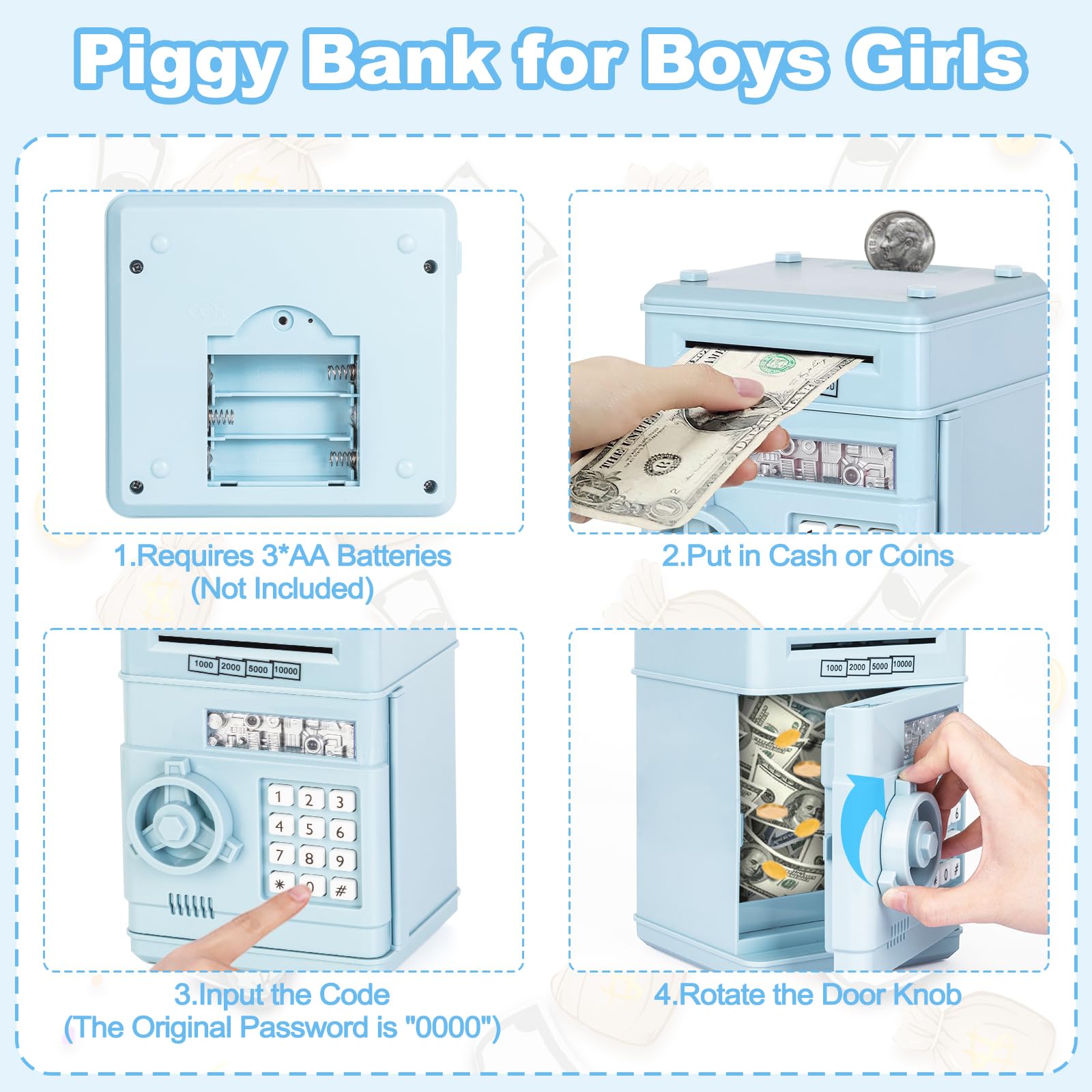 Refasy piggy bank paper money slot showing automatic scroll feature