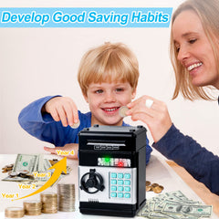 Refasy piggy bank password panel demonstrates four-digit security for responsible saving.
