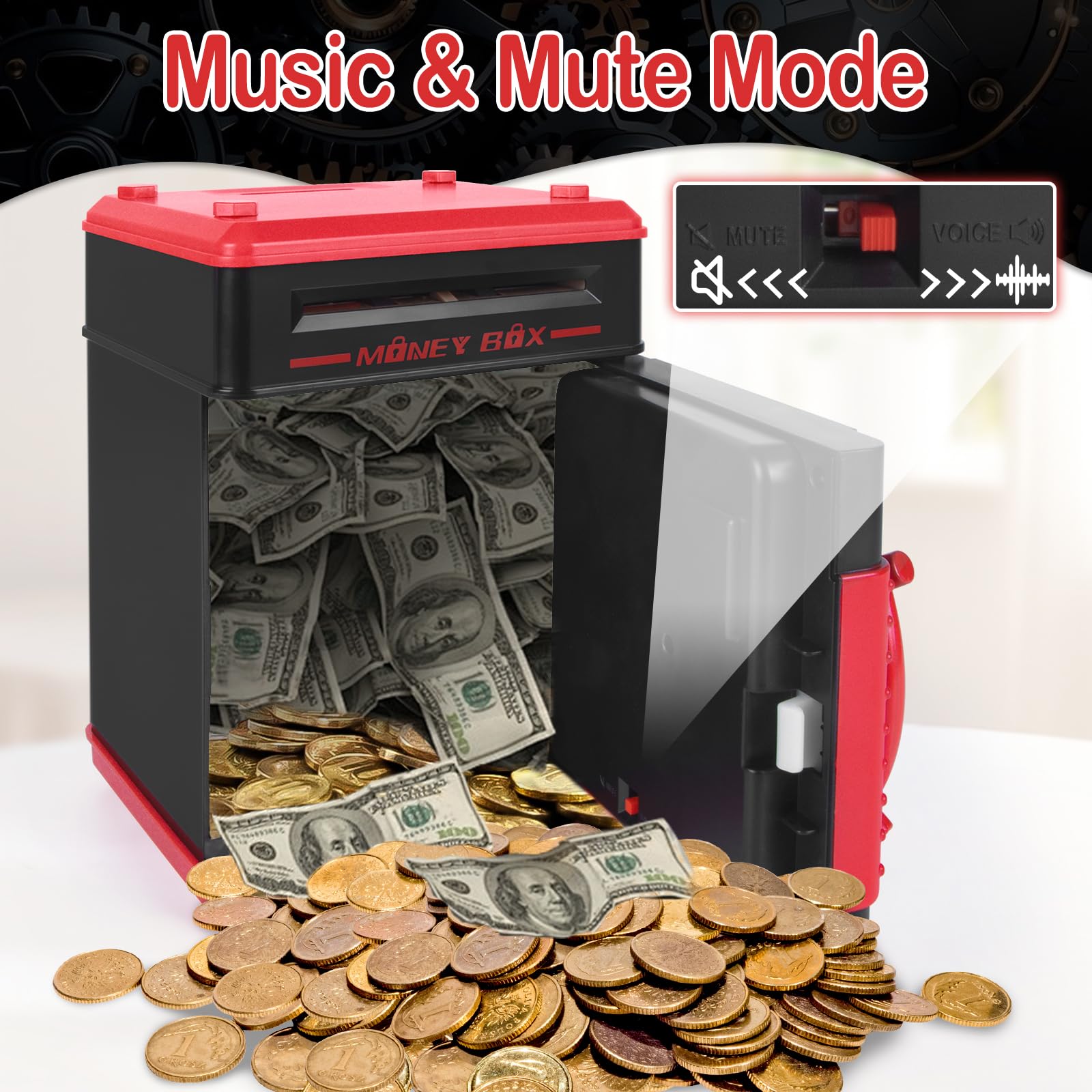 Refasy red piggy bank offers large storage for coins and bills