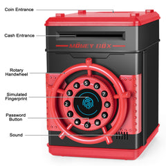 Refasy red piggy bank shows rotary handwheel to open the door