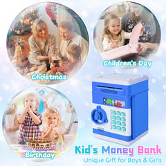 Refasy safe piggy bank blue open door reveals secured storage for savings