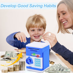Refasy safe piggy bank blue password dial ensures secure access for kids