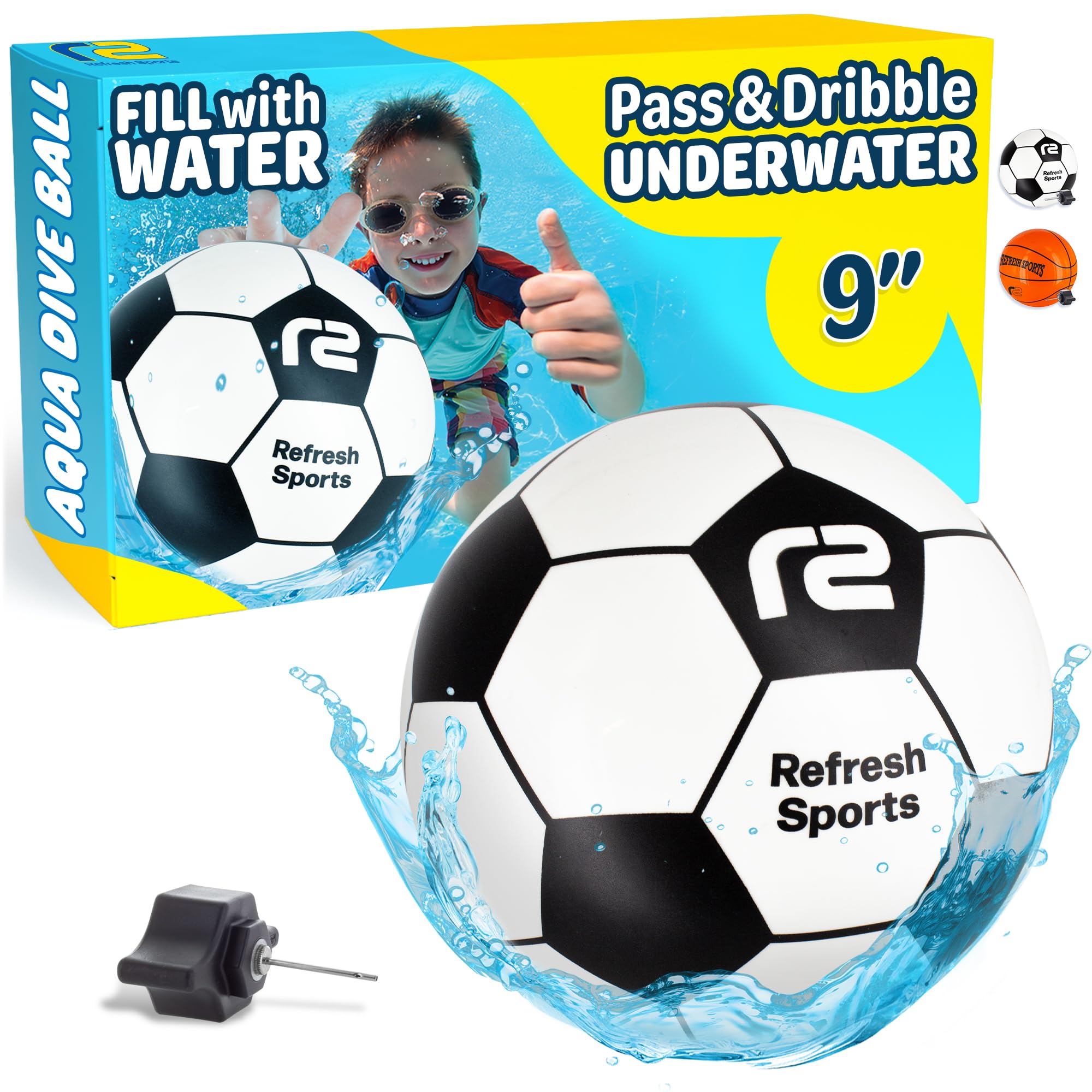 Refresh Sports Aqua Dive soccer ball enables underwater dribbling for active pool play