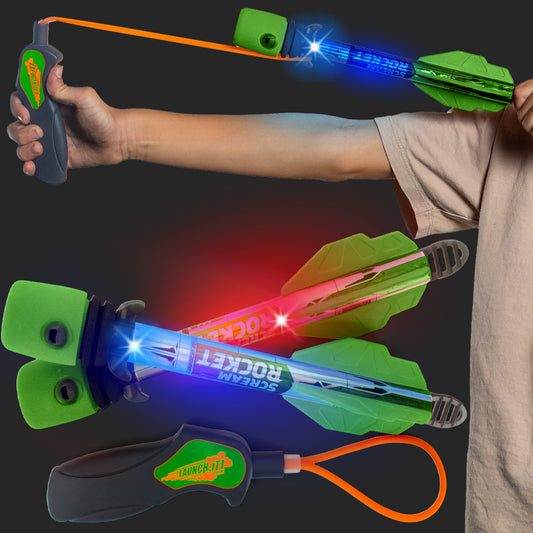 Refresh Sports light-up foam rocket launcher, assembled for outdoor play and safe launches.