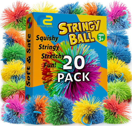 Refresh Sports 20-pack stringy balls for kids' playtime and sensory exploration.