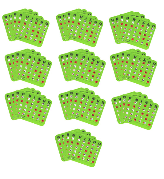 Regal Games large-print bingo card close-up in green for easy readability.