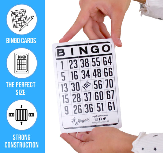 Regal Games bingo cards durable-cardstock for repeated use.