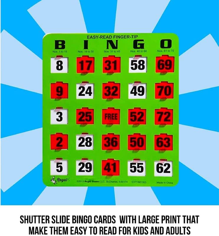 Regal Games reusable green bingo cards for families and game nights.