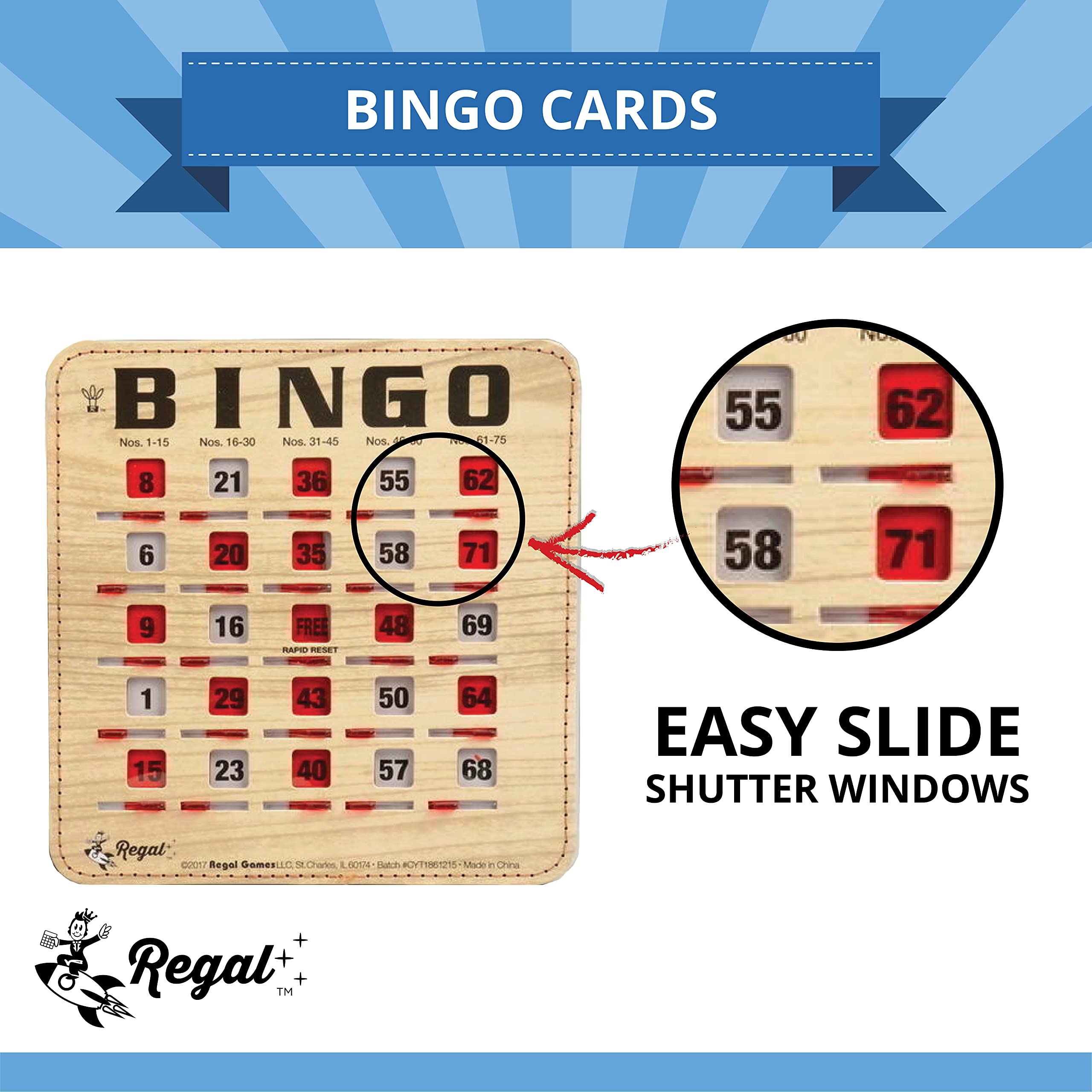 Regal Games bulk bingo cards stacked for easy storage and transport
