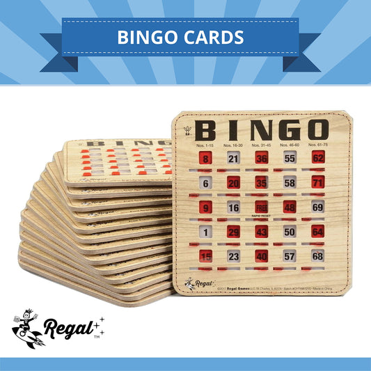 Regal Games bingo cards sliding windows close-up—easy number reveal for quick play