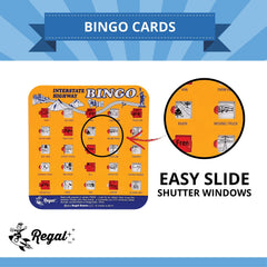 Regal Games bingo cards feature bright images for engaging travel fun.
