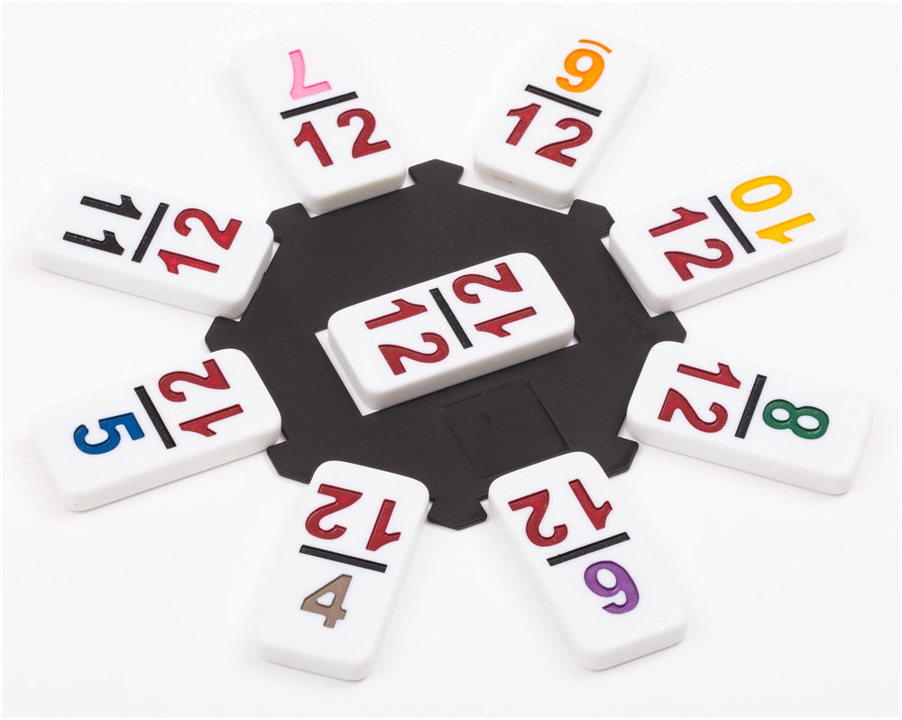 Regal Games metal case securely holds dominoes for organized travel.