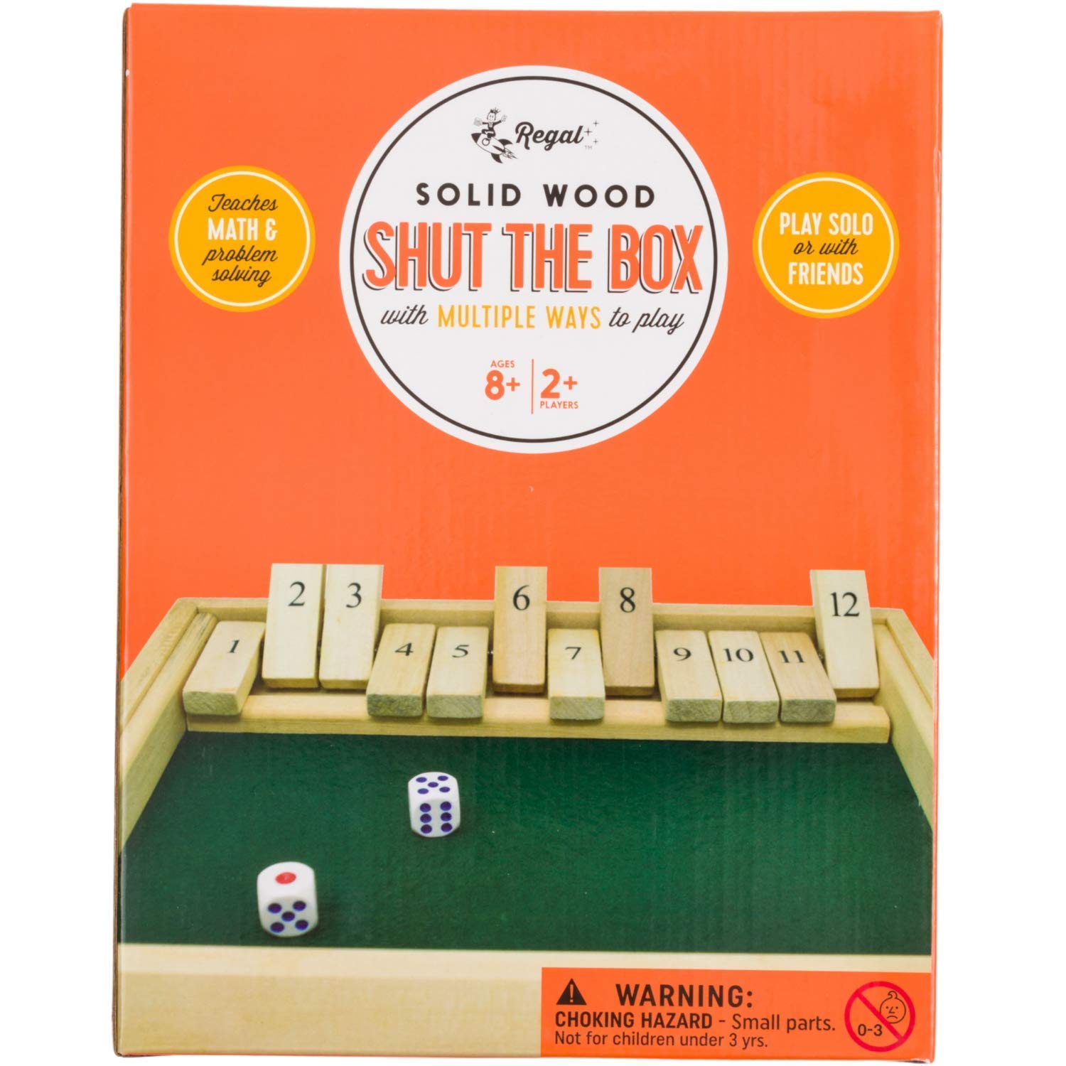 Regal Games Shut The Box green felt top, smooth surface for precise rolls