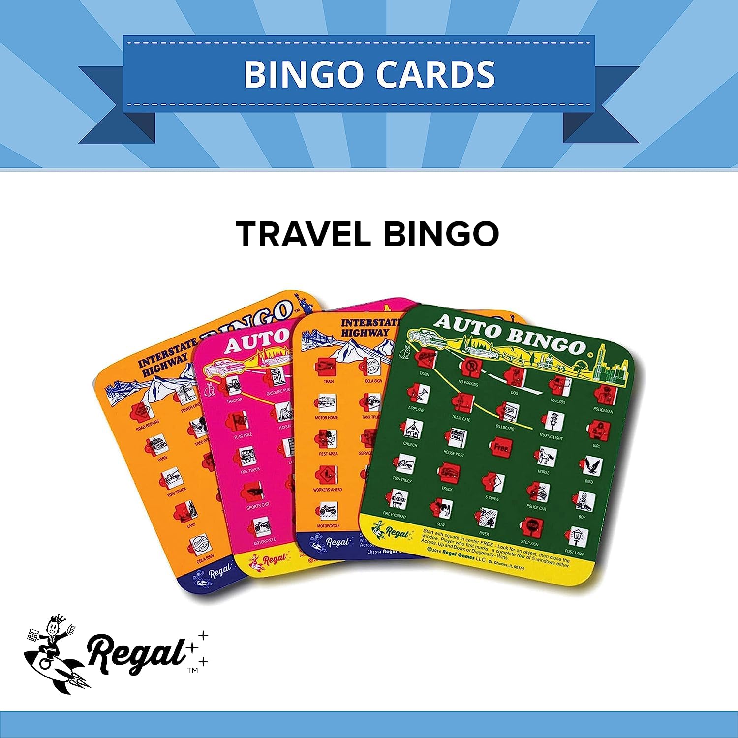 Regal Games slider windows with auto design cards enable easy play on family trips.