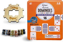 Regal Games wooden hub centers the play area for smooth Mexican Train setup.