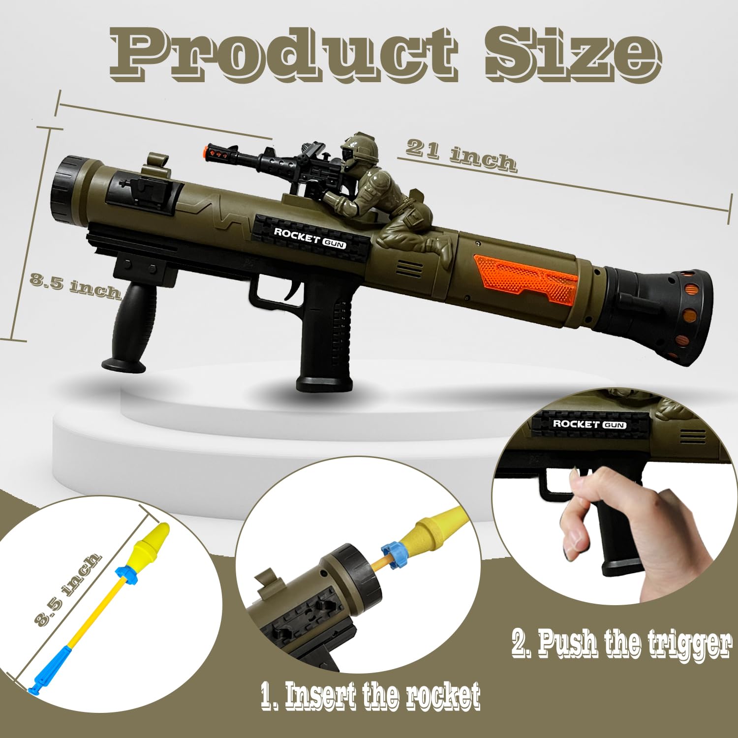 REGLORY toy rocket launcher with firing action and LED effects for excitement.