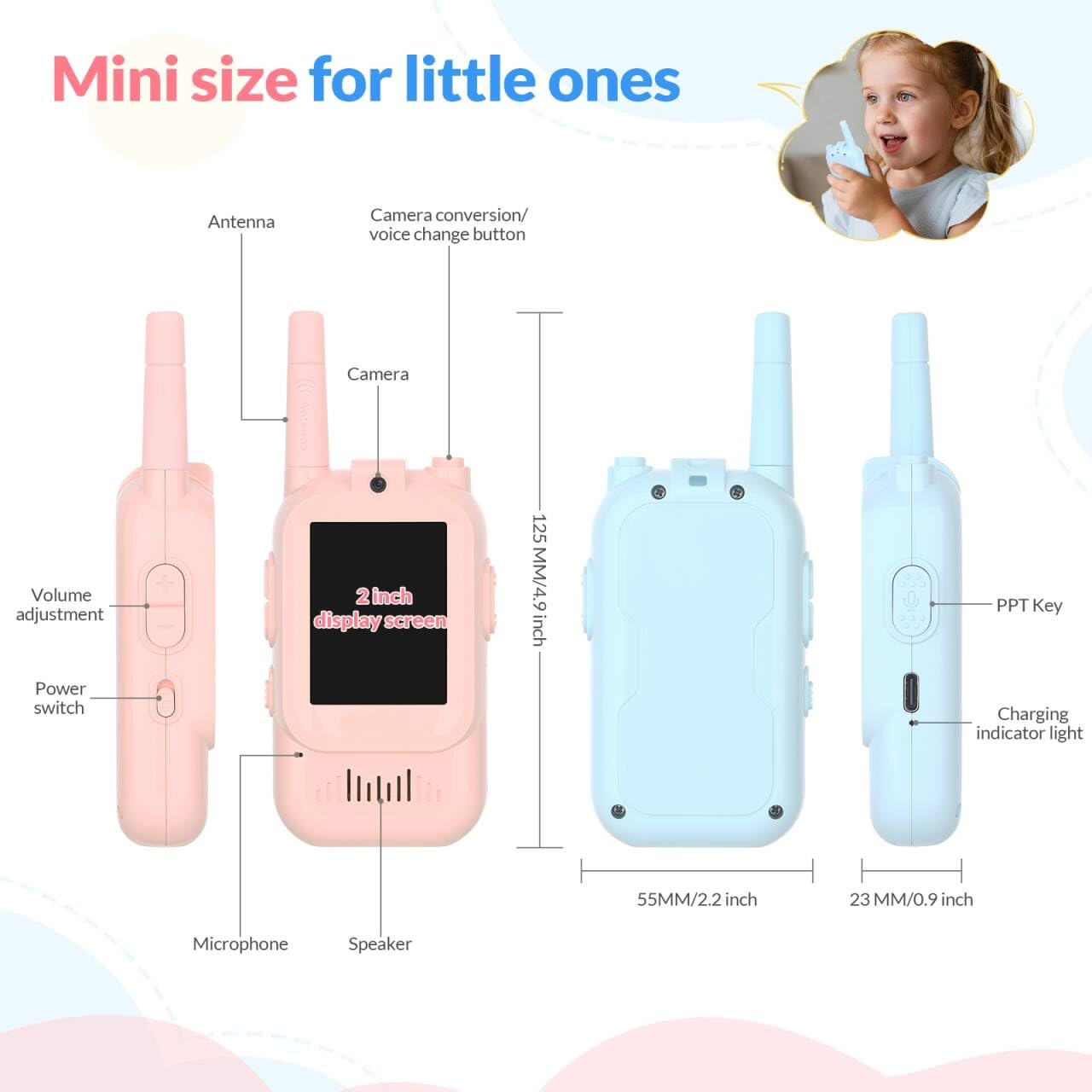 Reiie kid walkie talkies with USB charging keep devices ready for outdoor adventures.