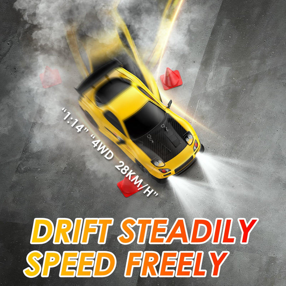 ReinbowRiff RC Drift Car rear view highlighting dual battery access and stabilizing chassis