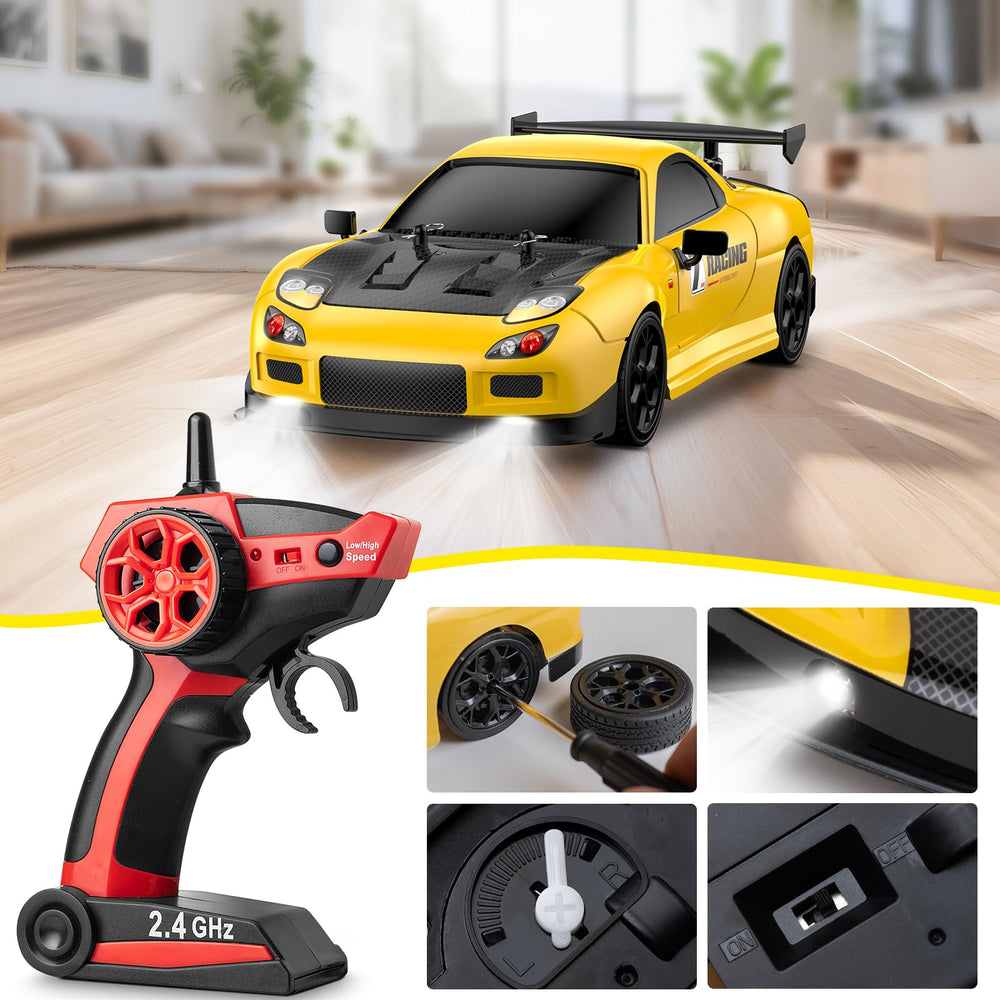 ReinbowRiff RC Drift Car tire setup with drift and racing options for versatility