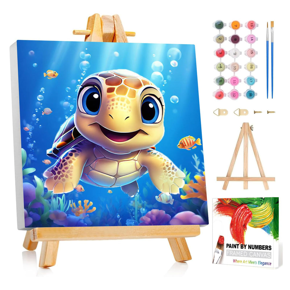 Reivworl paint by numbers sea turtles framed canvas for kids, vivid and engaging