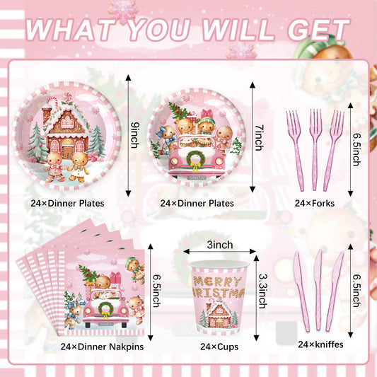 Rejoice Bunny Pink Merry Xmas plates stacked for quick setup