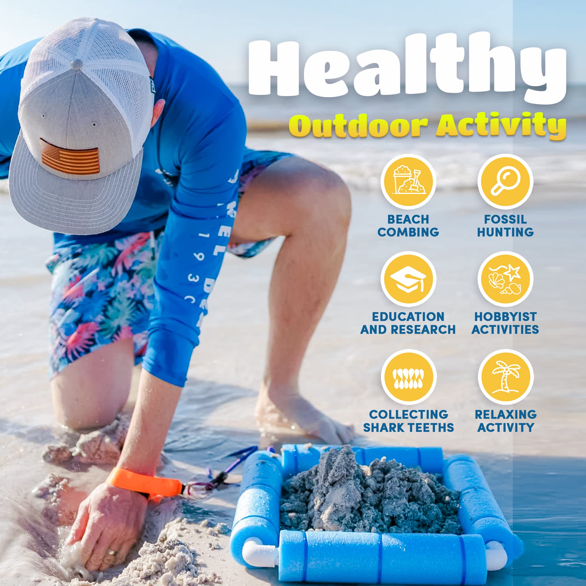RELODECOR Beachcombing Shark Tooth Sifter durable sand screen helps reveal tiny finds.