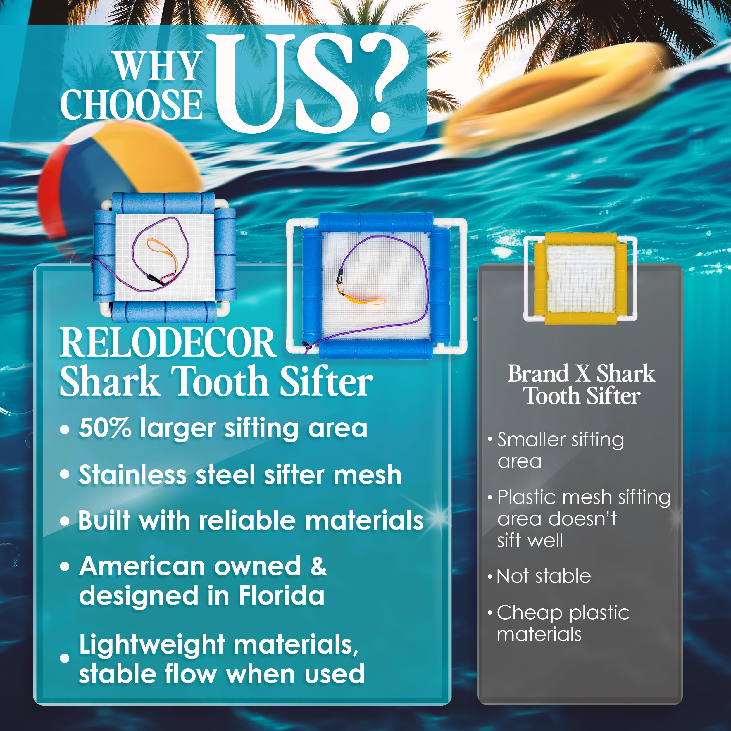 RELODECOR Shark Tooth Sifter with wrist strap keeps your tool secure while you search.