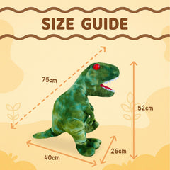Close-up of Relsy T-Rex plush face highlighting soft, comforting fabric.