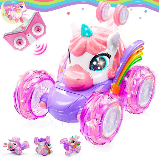 Remote-control car for girls with unicorn lights for engaging play and added charm.