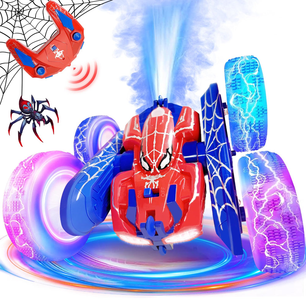 Remote Control Car with Spray and LED Lights demonstrates bright night illumination for outdoor play.