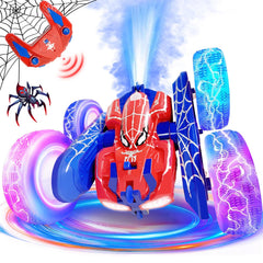 Remote Control Car with Spray and LED Lights demonstrates bright night illumination for outdoor play.