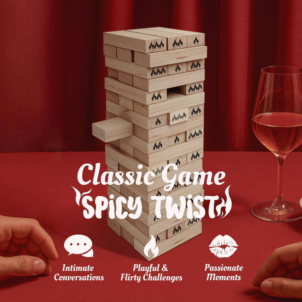 Renaco tower game pieces closeup emphasizes reusable design for many date nights