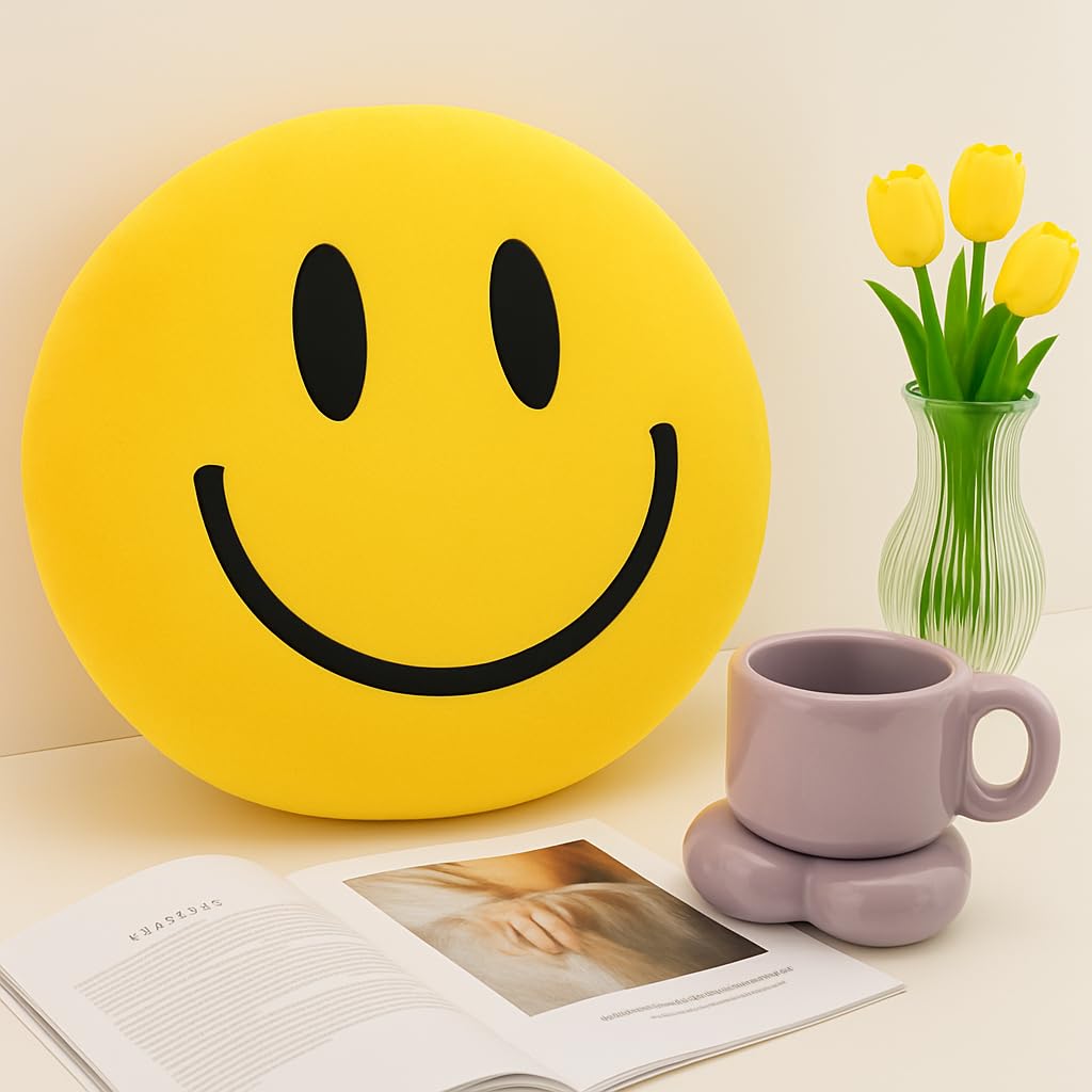 RENAMB Smiley Face Pillow with vibrant embroidery on ultra-soft plush fabric.