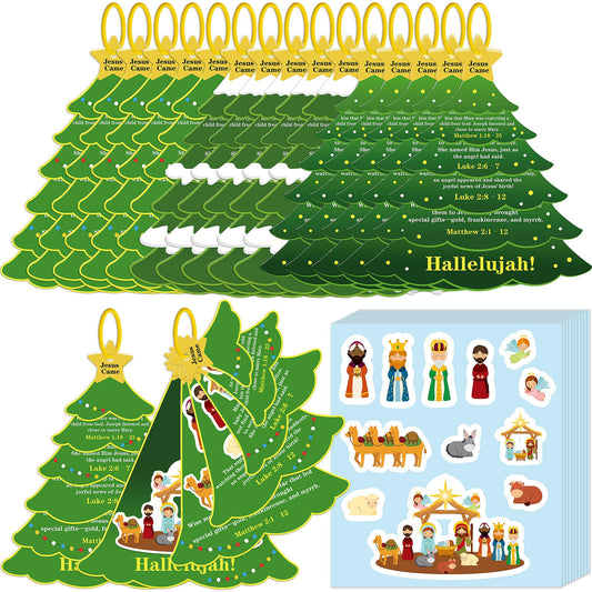 Renbuzhu 27Sets Christmas nativity tree ready-to-decorate with colorful stickers for storytelling.