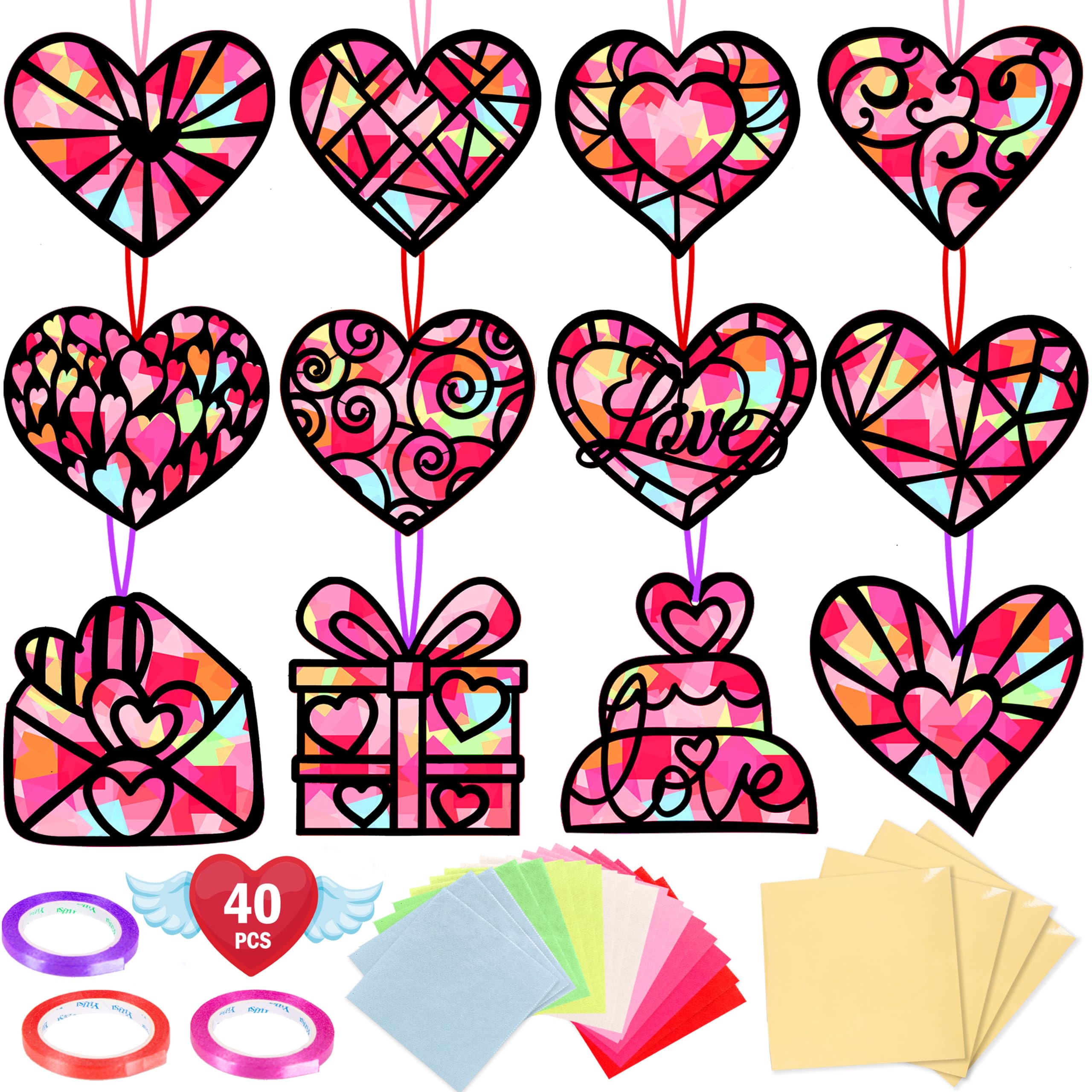 Renbuzhu Valentines heart suncatchers glow on a sunlit window.