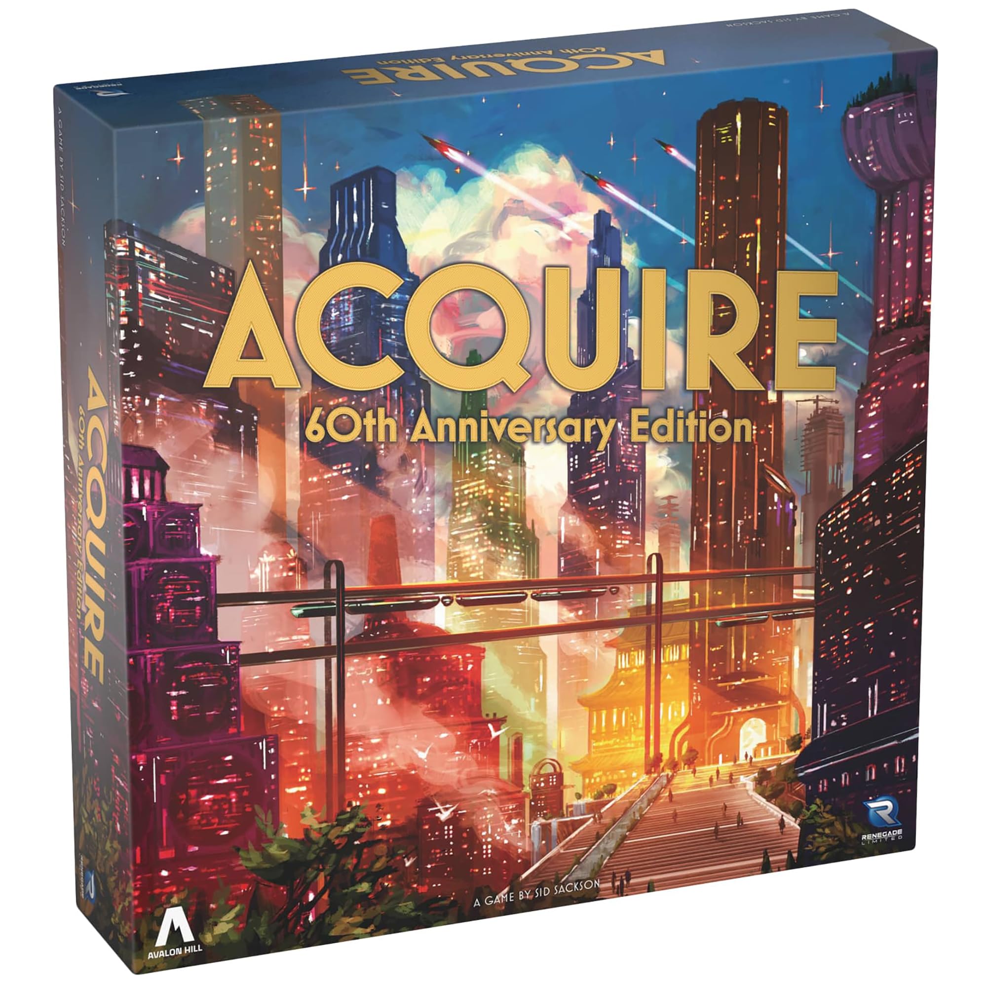 Renegade Acquire 60th Anniversary box highlights deluxe edition packaging for collectors and fans.