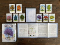 Renegade Arboretum score tracking board and card play demonstrating a scoring strategy.