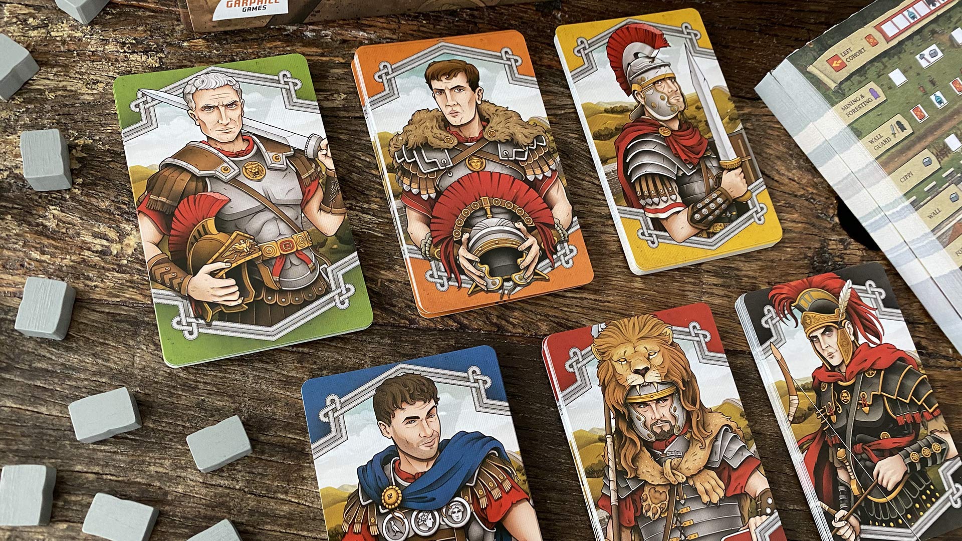 Renegade Hadrian's Wall tokens and dice aiding resource tracking.