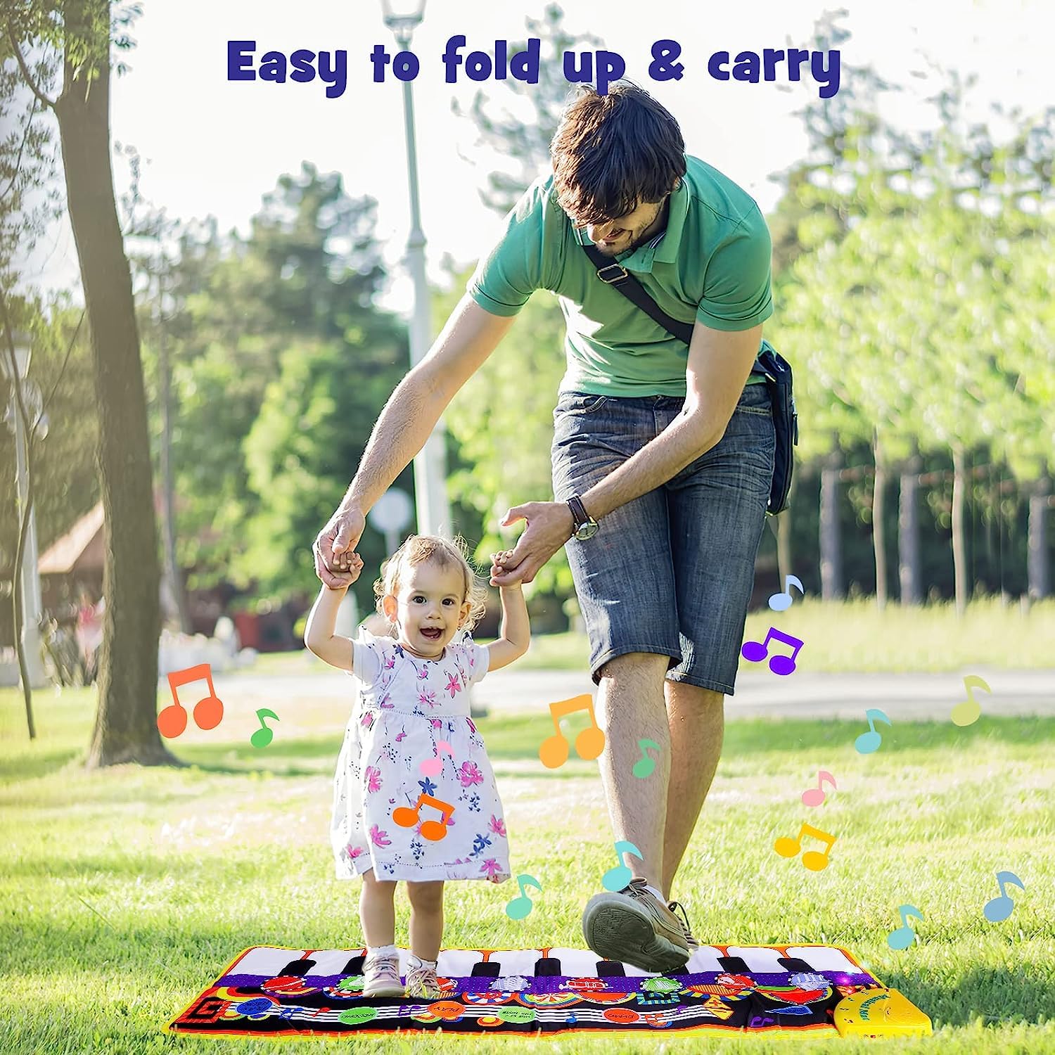 RenFox 110-by-36-centimeter piano mat shown fully unfolded for floor activities