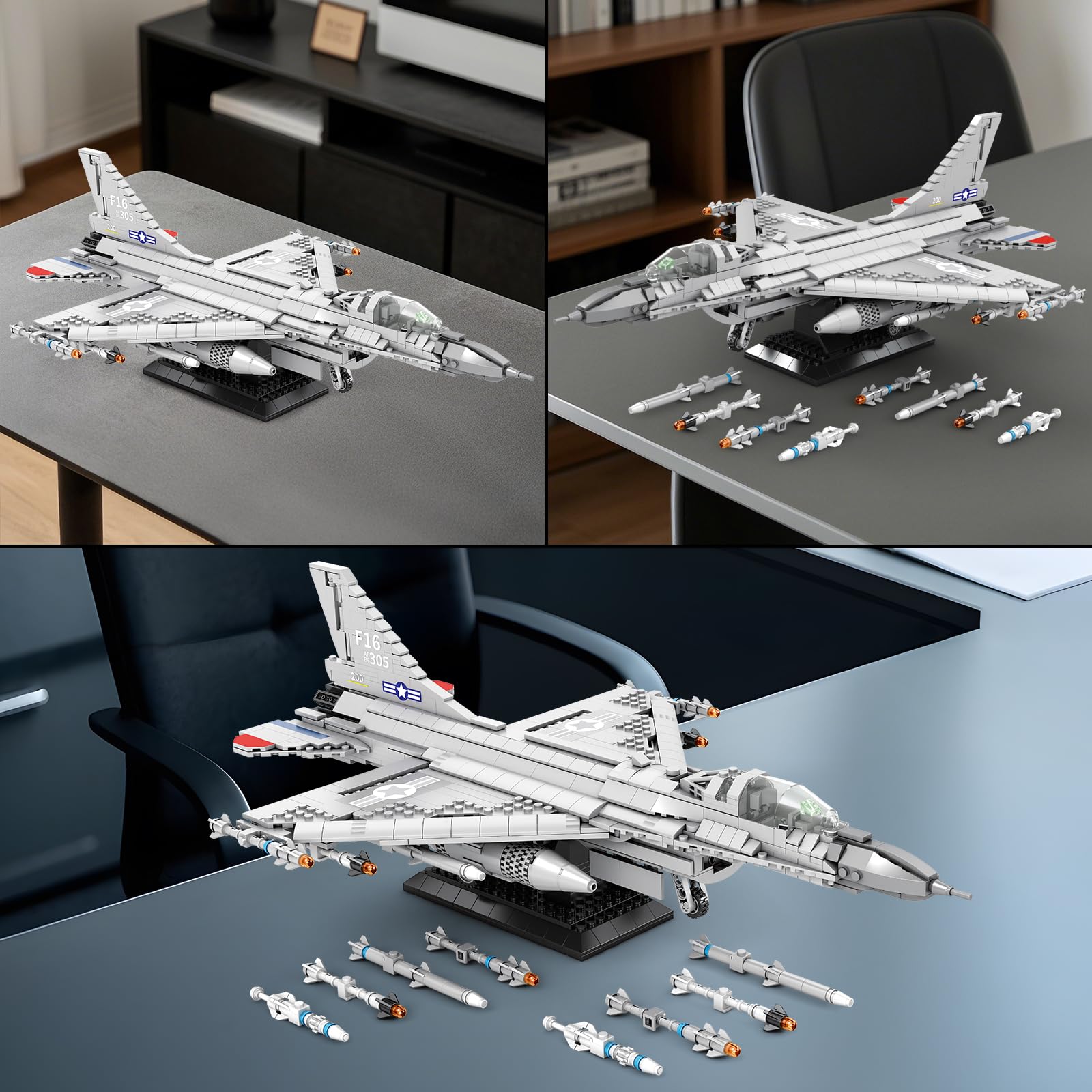 Reobrix F-16 fighter jet model retractable landing gear detail for realistic play or display.